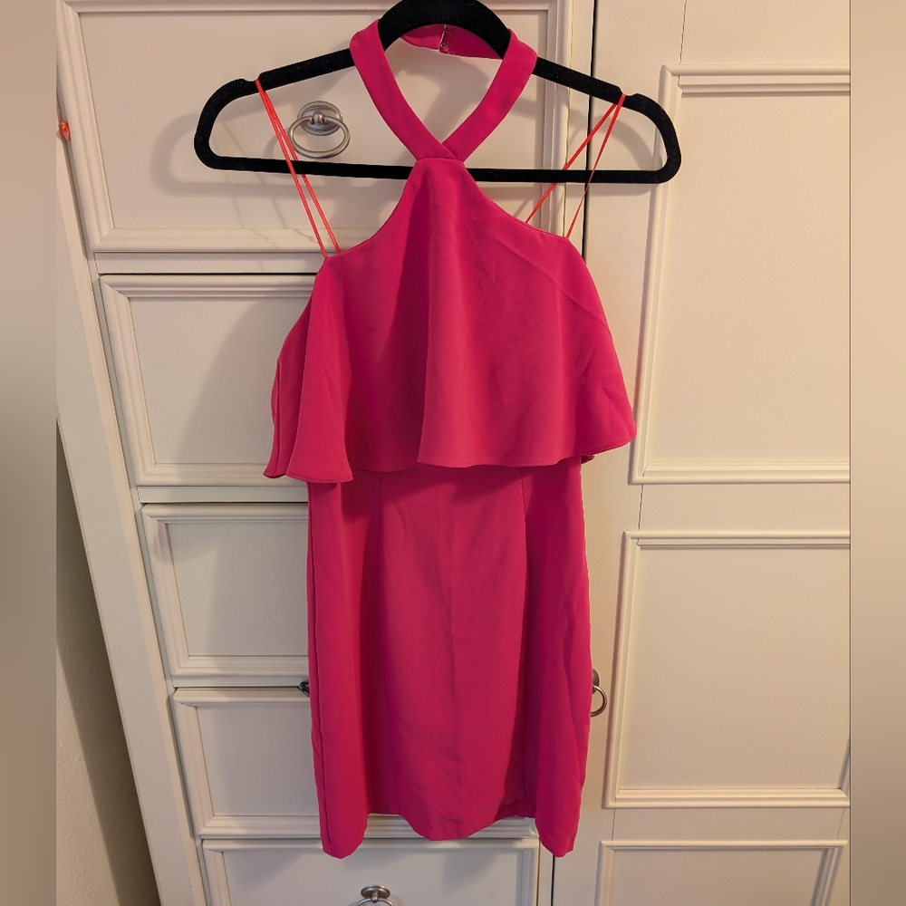 Amanda Uprichard Vibrant Pink Halter Neck‎ Cocktail Dress